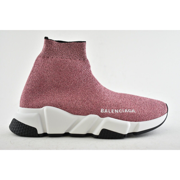 Balenciaga Women Speed Sock Trainer Pink Glitter White Black Runner Sneakers 42 - Picture 4 of 12